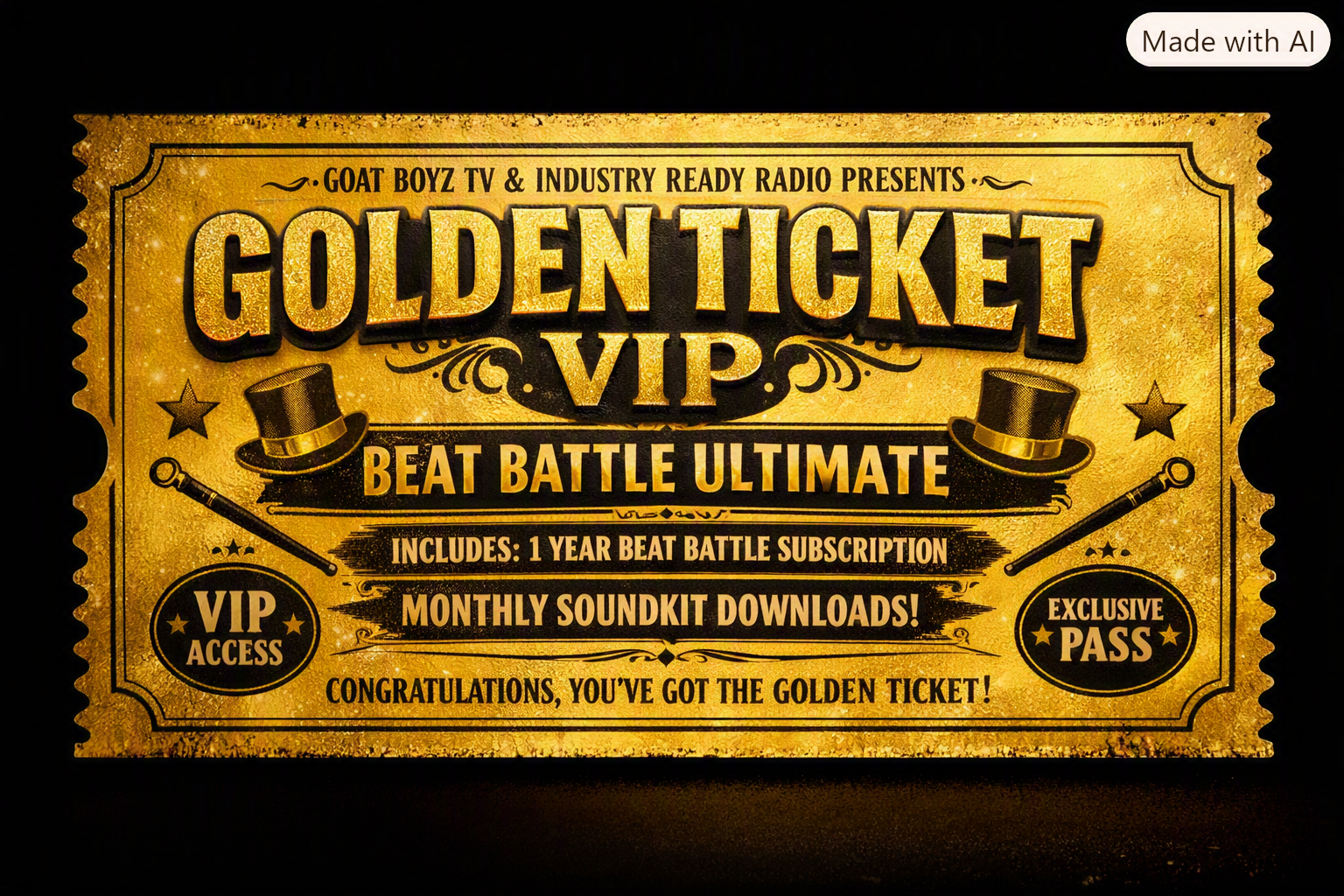 Golden Ticket VIP Beat Battle Ultimate one year pass
