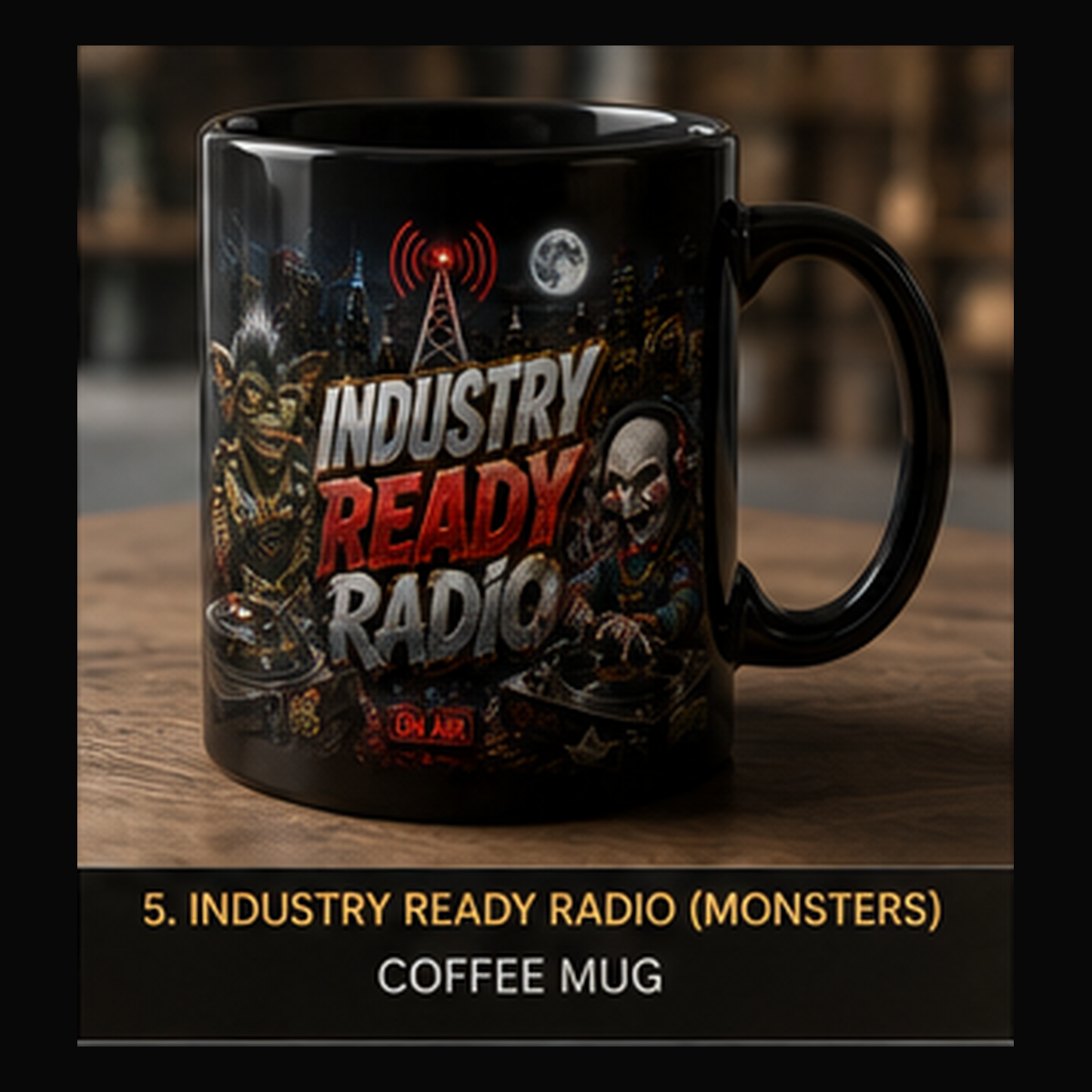 Industry Ready Radio — Monsters coffee mug mockup