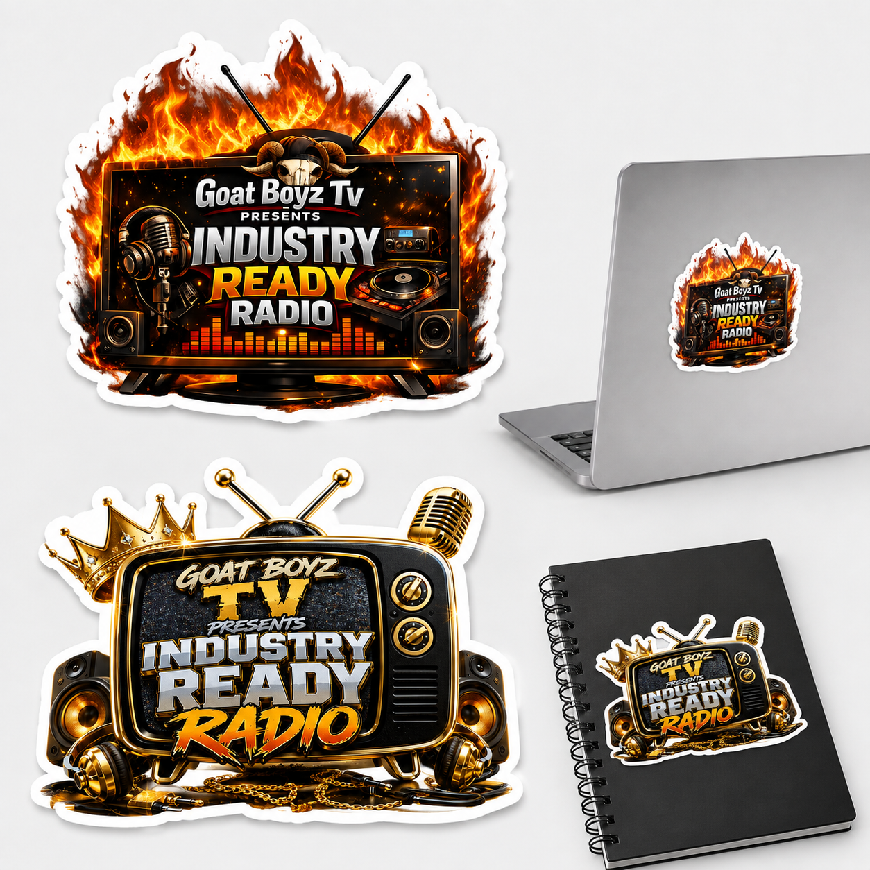 Industry Ready Radio sticker set mockup