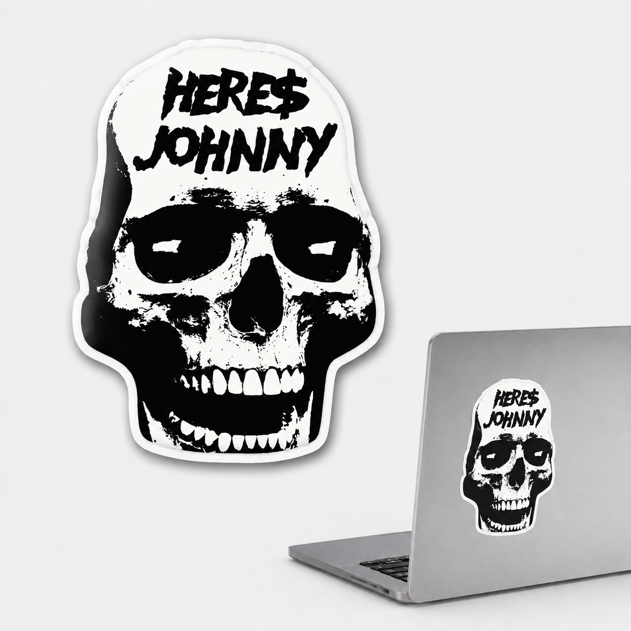 Heres Johnny skull sticker mockup